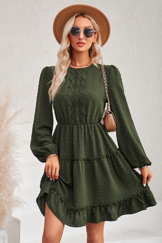 Swiss Dot Lace Trim Balloon Sleeve Solid Dress – OWN YOUR ELEGANCE