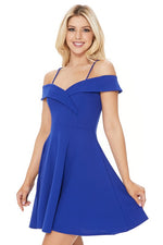 Blue Off Shoulder A Line Dress