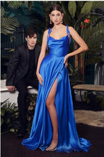 Satin A-line Royal Blue Gown