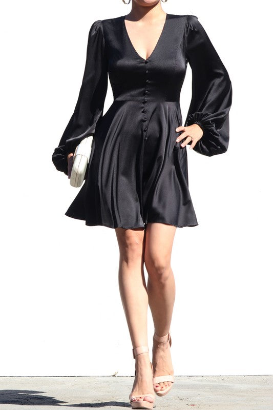 Black Satin Fit Flare Dress