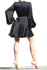 Black Satin Fit Flare Dress