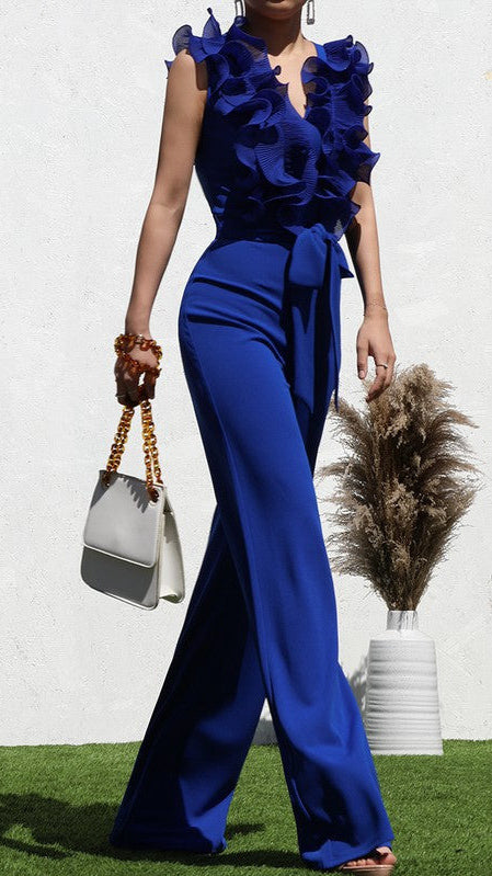 Blue Front Ruffle Jumpsuit