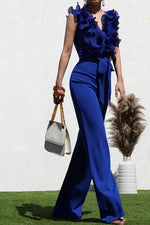 Blue Front Ruffle Jumpsuit