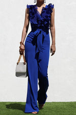 Blue Front Ruffle Jumpsuit