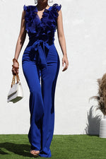 Blue Front Ruffle Jumpsuit