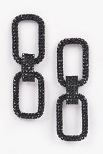 Black Two Rectangle Shape Rhinestone Earrings