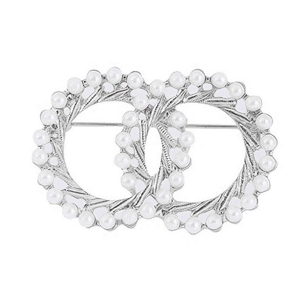 Linked Circle Wreath Pearls Brooch Pin