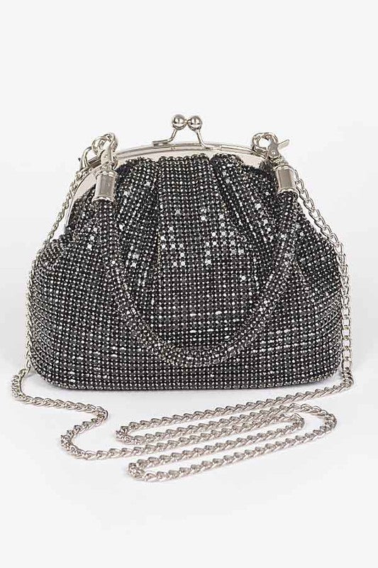 Black Silver Rhinestone Bucket Bag