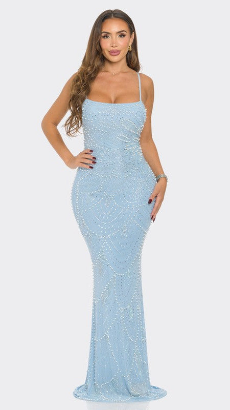 Rhinestone and Pearl Mermaid Maxi Dress