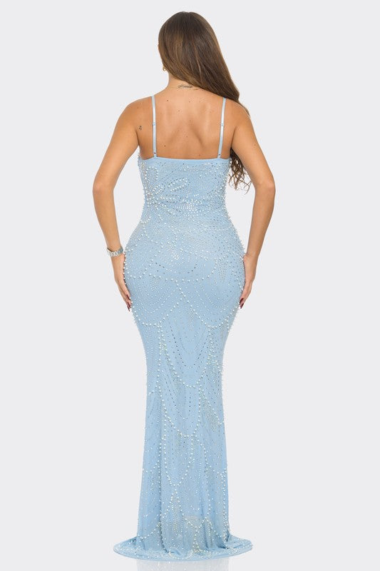 Rhinestone and Pearl Mermaid Maxi Dress