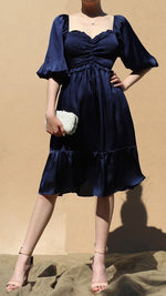 Navy Smocked Satin Dress