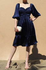 Navy Smocked Satin Dress