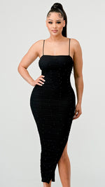 Luxe Pearl Ruched Bodycon Midi Dress