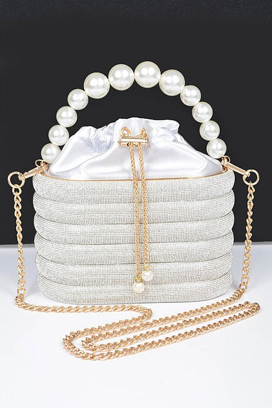 White Rhinestone Case Pearl Handle Clutch