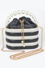 Black Rhinestone Case Pearl Handle Clutch