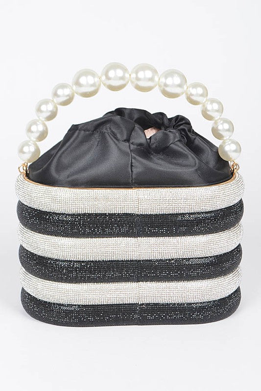 Black Rhinestone Case Pearl Handle Clutch