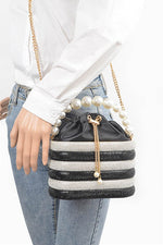 Black Rhinestone Case Pearl Handle Clutch