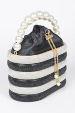 Black Rhinestone Case Pearl Handle Clutch