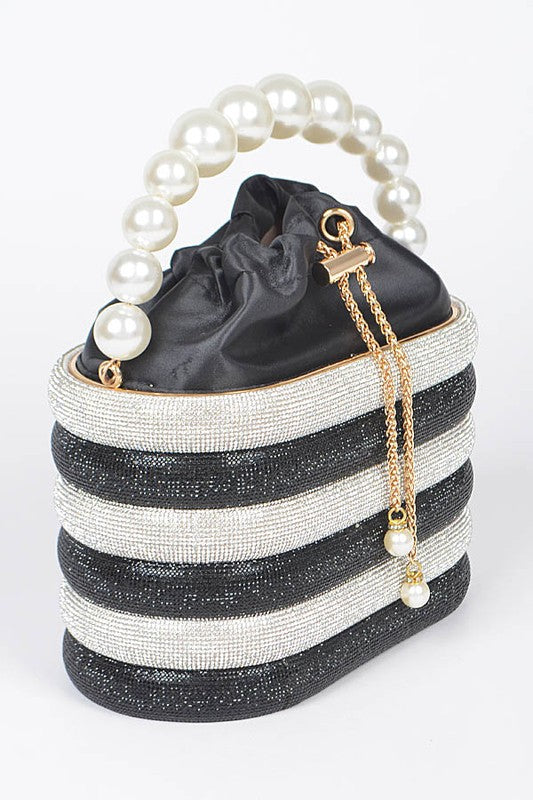 Black Rhinestone Case Pearl Handle Clutch