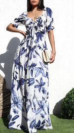 Maxi Floral Print Dress with Smocked Top and Tie