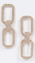 Gold Two Rectangle Shape Rhinestone Earrings