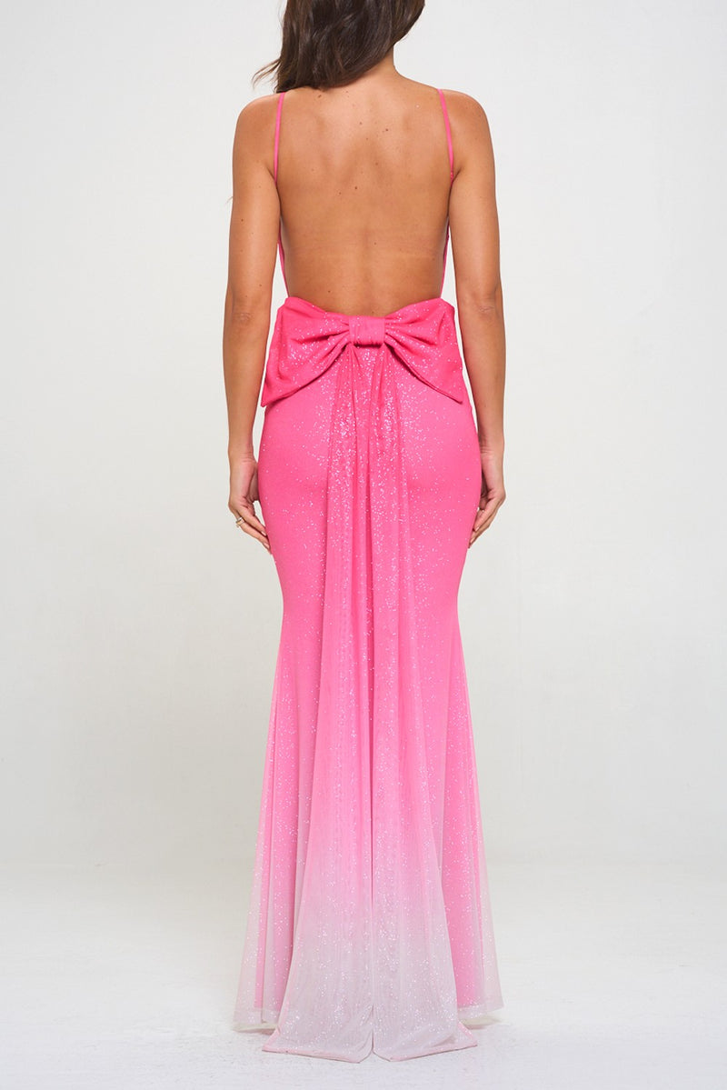 Ombre Pink Maxi Dress with Bow