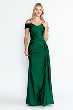 Green Off Shoulder Ruched Long Dress