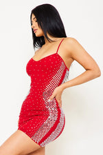 Red Rhinestone Rhinestone Detailed Mini Dress