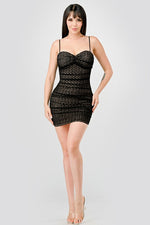 Black Stretch Pearl Crochet Mini Dress