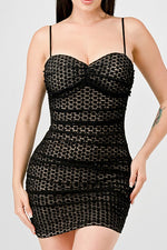 Black Stretch Pearl Crochet Mini Dress