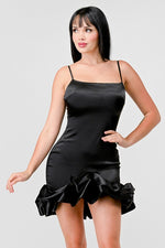 Black Satin Bubble Hem Dress