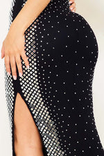 Black Square Rhinestone Long Dress