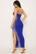 Blue Square Rhinestone Long Dress