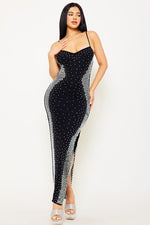 Black Square Rhinestone Long Dress