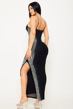 Black Square Rhinestone Long Dress