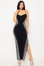 Black Square Rhinestone Long Dress