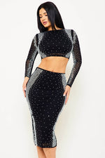 Black 2pc Rhinestone Top & Skirt