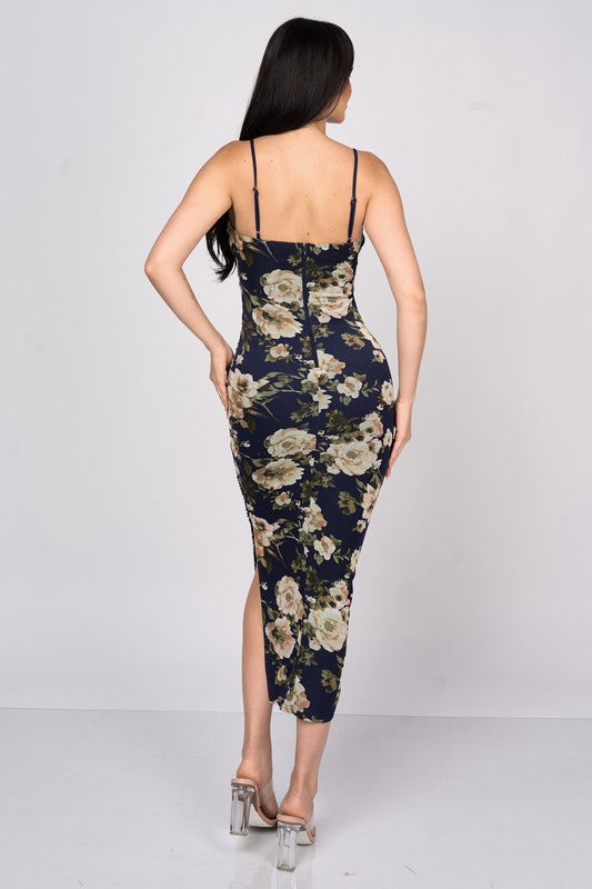 Romantic Floral Mesh Midi Dress