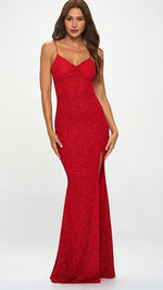 Red Glitter Corset Maxi Dress