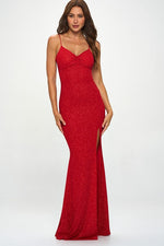 Red Glitter Corset Maxi Dress