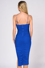 Blue Rhinestone Strap Midi Dress