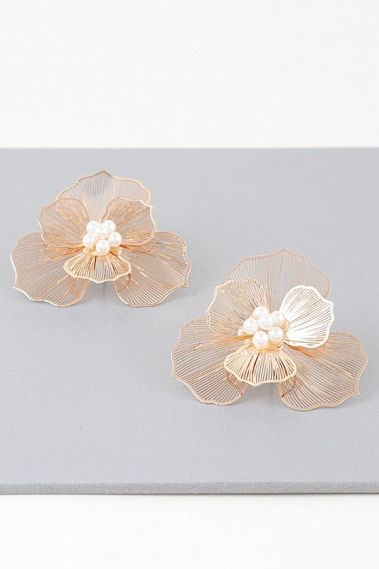 Gold Stud Flower Fringe Earring