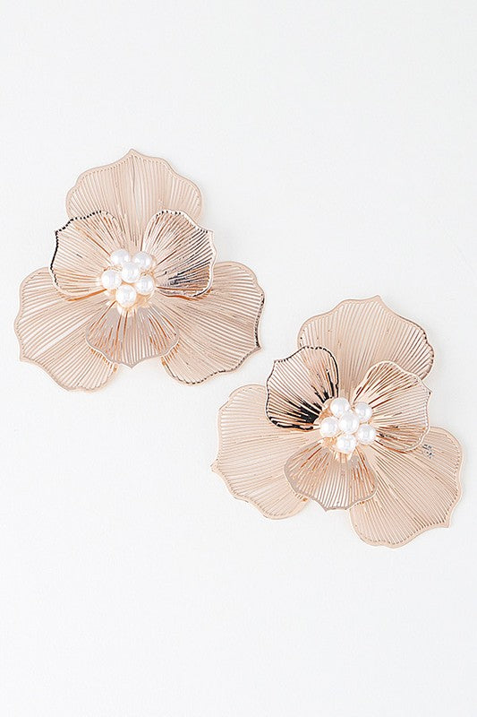 Gold Stud Flower Fringe Earring