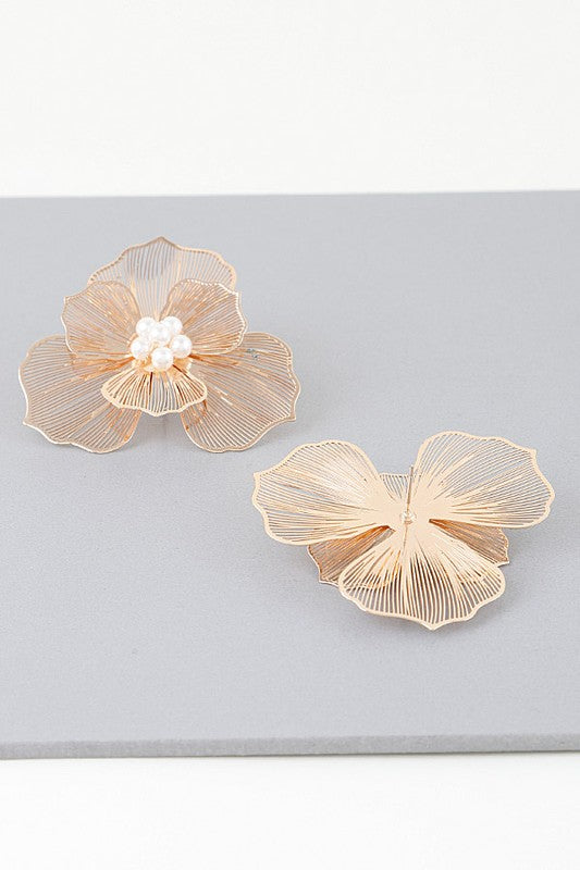 Gold Stud Flower Fringe Earring