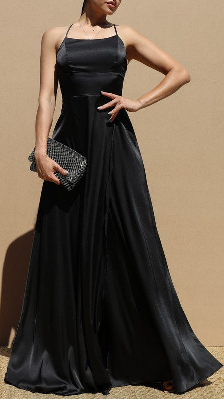 Black Satin Fit & Flare Gown