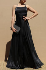 Black Satin Fit & Flare Gown