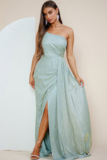 Sage Glitter Draped Gown