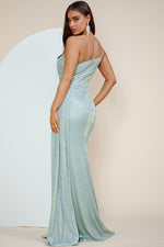 Sage Glitter Draped Gown