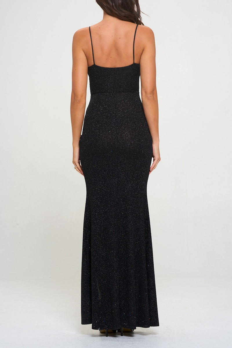 Black Glitter Sweetheart Maxi Dress