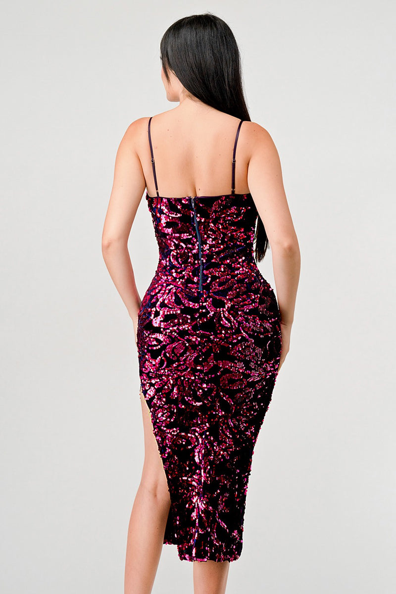 Sequin Eggplant Midi Dress